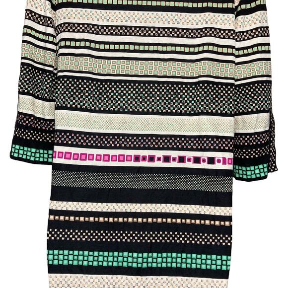 Diane Von Furstenberg Rose Print Silk Shift Dress Split Neck Striped Mini Size 4 - Picture 8 of 16